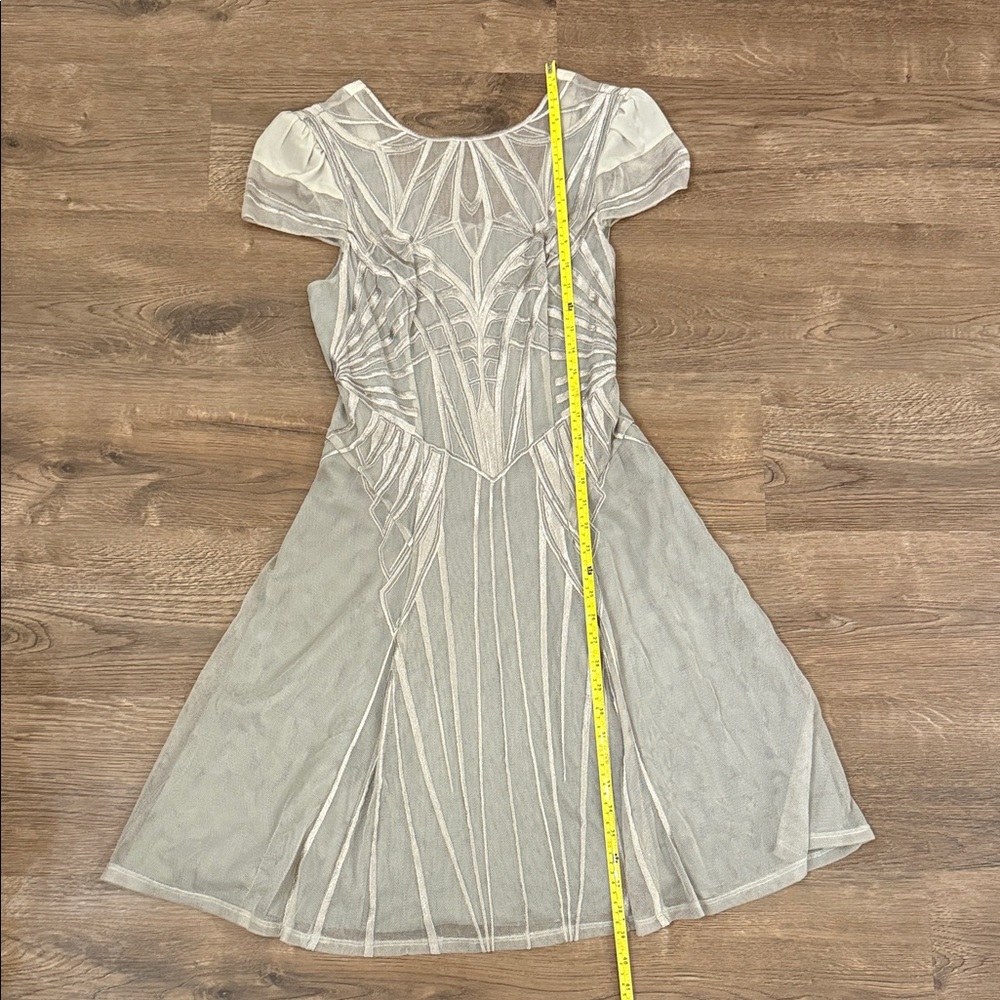 Karen Millen Beige Embroidered Midi Dress with sheer overlay